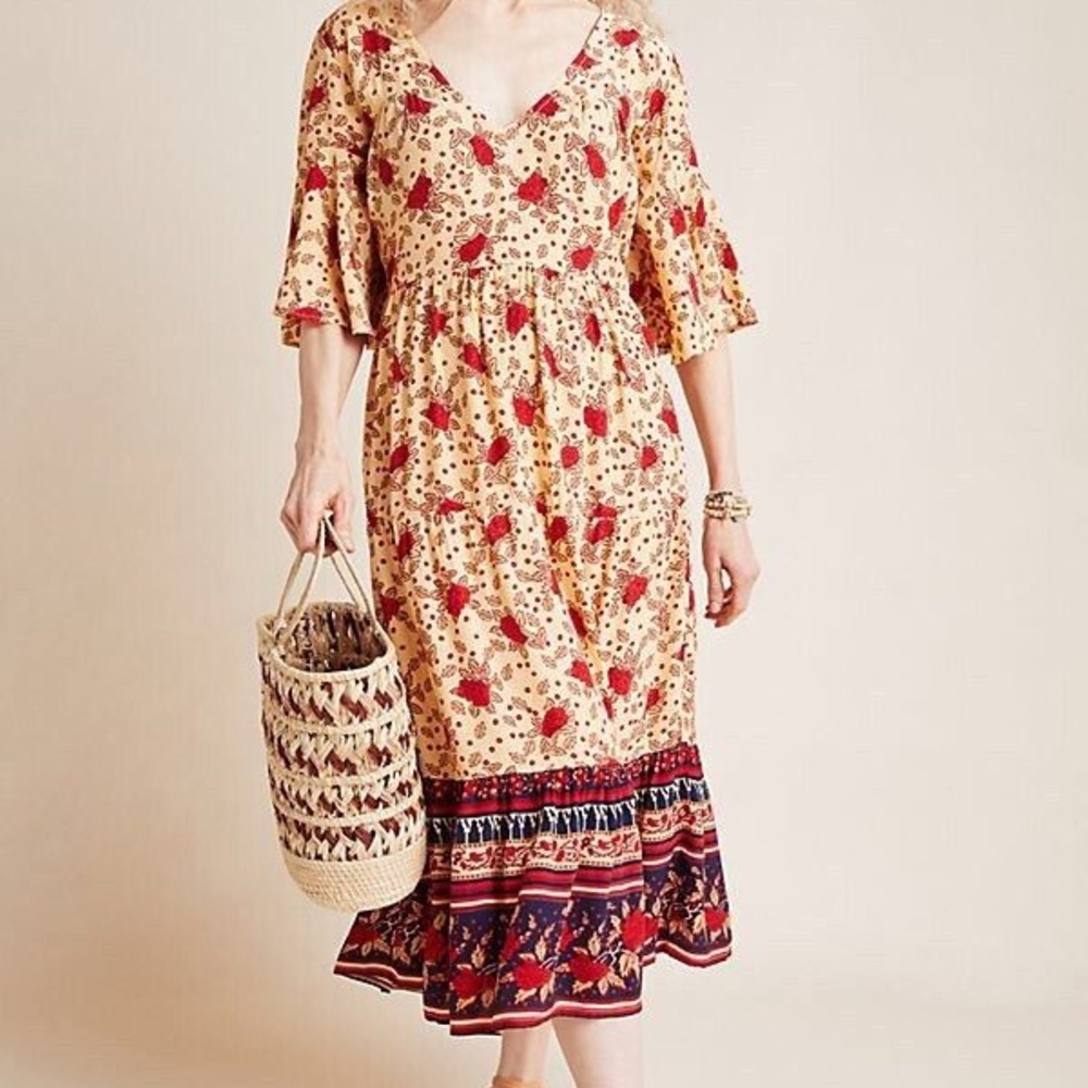Faithful The Brand x Anthropologie Dress Melia Midi Boho Floral Print